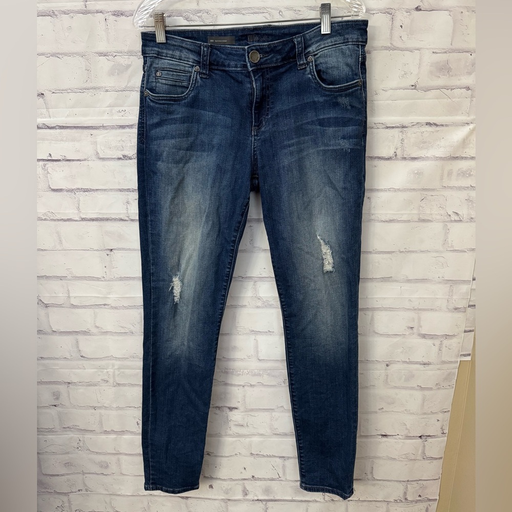 Kut From‎ The Kloth Size 10 Mia Toothpick Skinny Blue Jeans Stretch Distressed